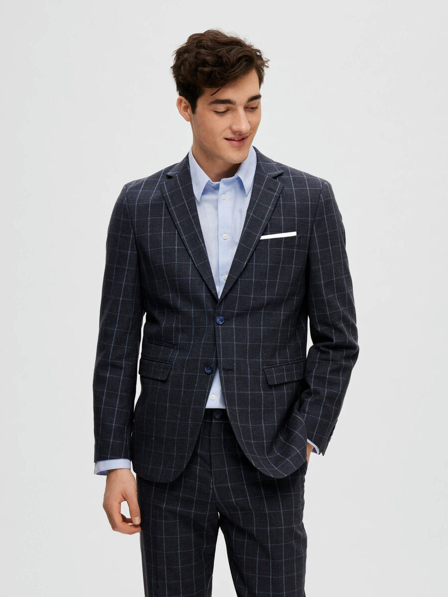 Slim Oasis Linen Navy Check Blz