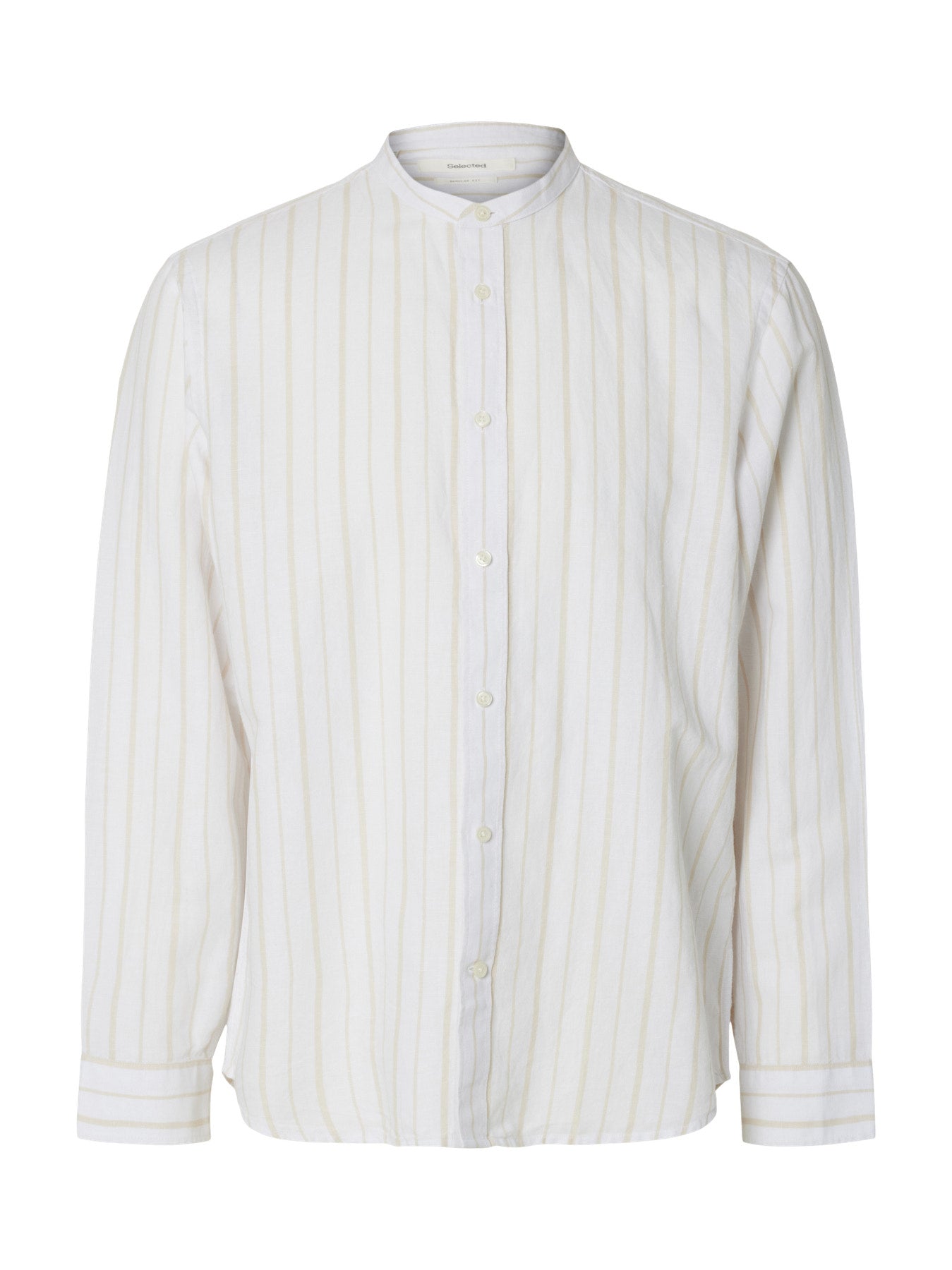 Regular Clay Linen Blend LS Band Stripes Shirt