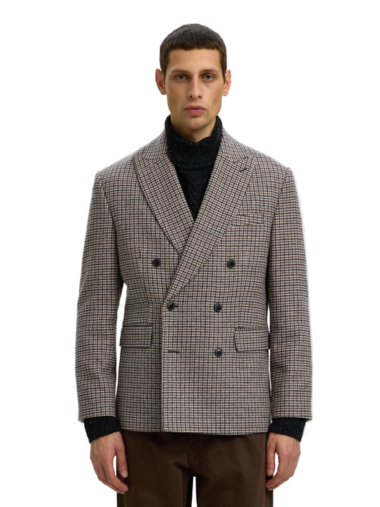 Blazer croisé Morris Wool Blend Selected gris chiné à carreaux, vue de face