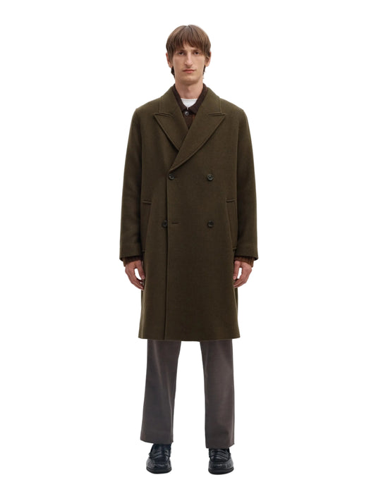 Manteau Sergio Manteco Coat Selected, coloris Peat, vue de face en détail