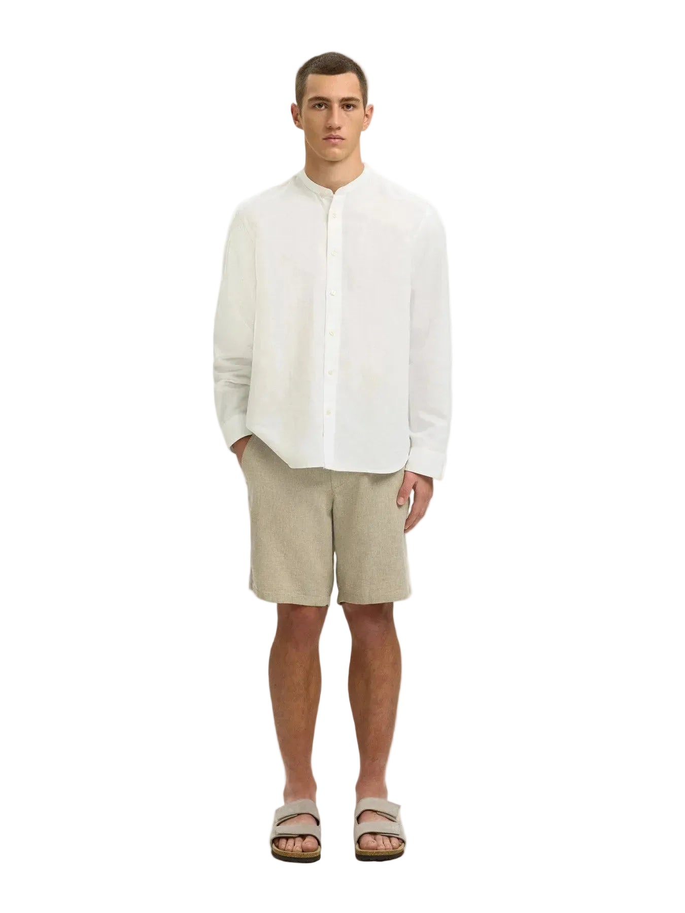 Regular Clay Linen Blend LS Band Shirt