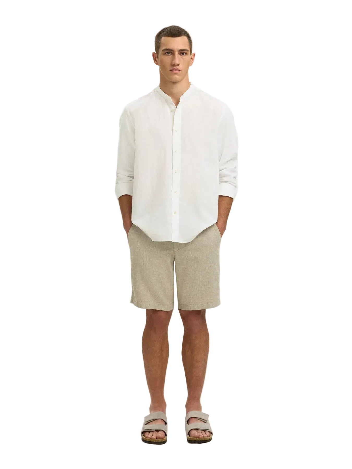 Regular Clay Linen Blend LS Band Shirt