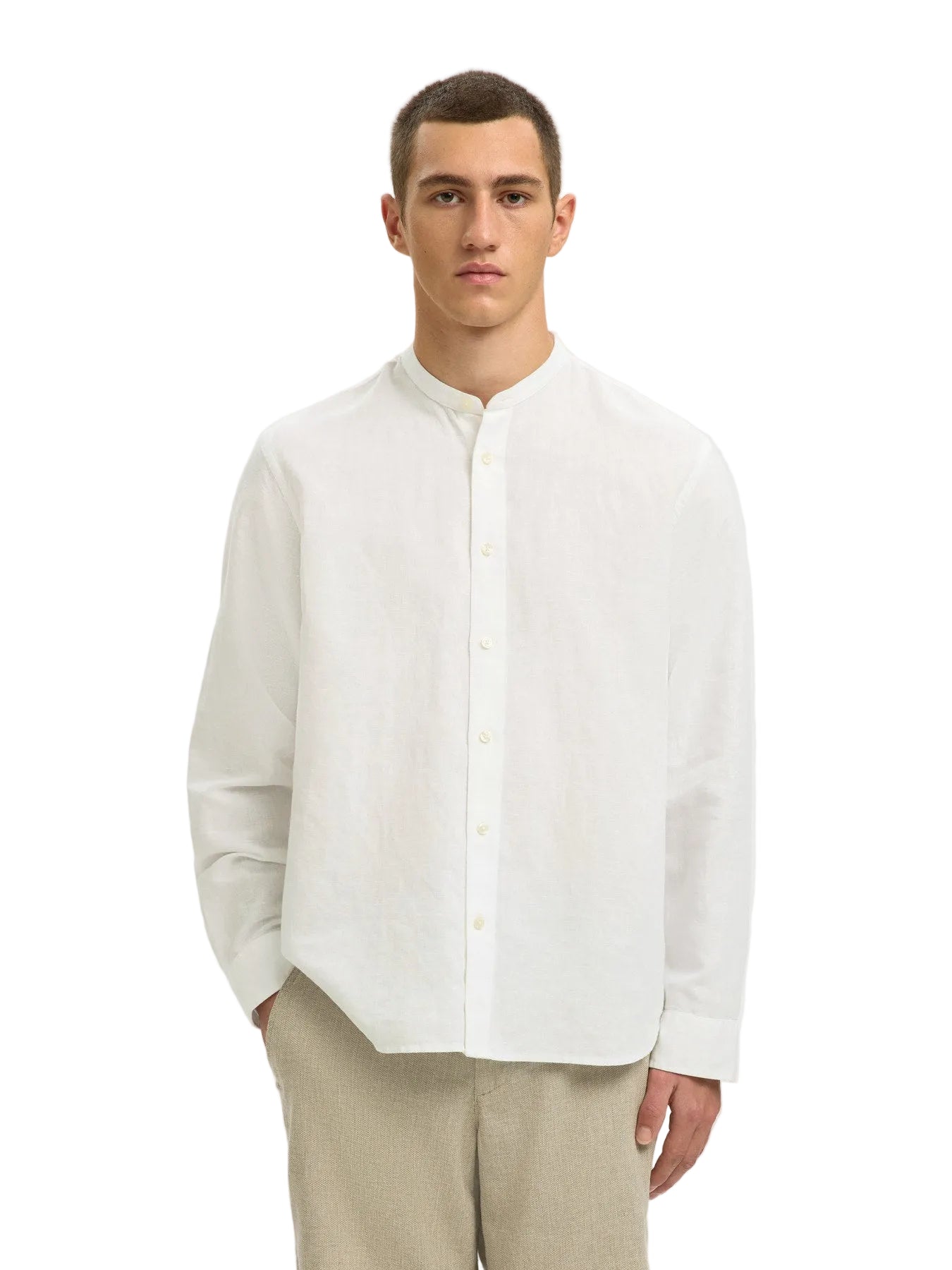 Regular Clay Linen Blend LS Band Shirt