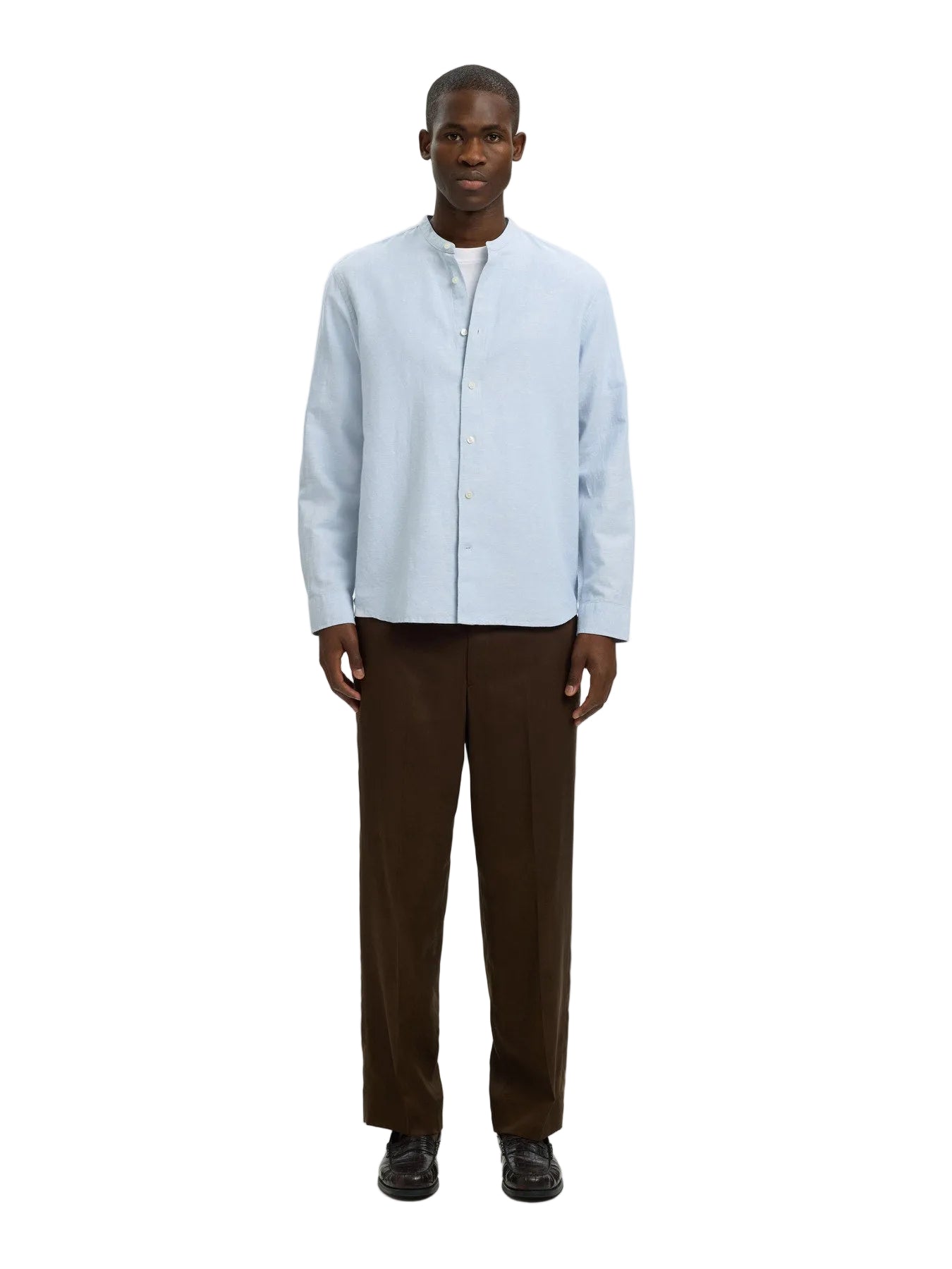 Regular Clay Linen Blend LS Band Shirt