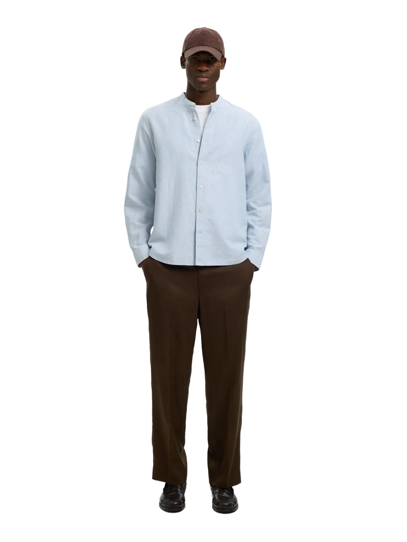 Regular Clay Linen Blend LS Band Shirt