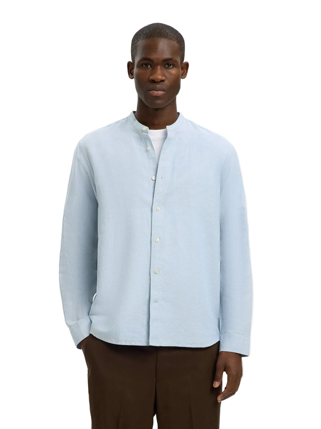 Regular Clay Linen Blend LS Band Shirt