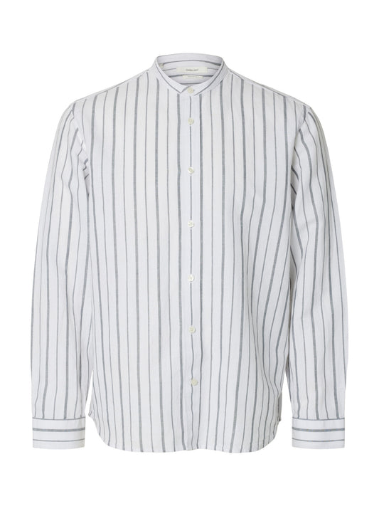 Regular Clay Linen Blend LS Band Stripes Shirt