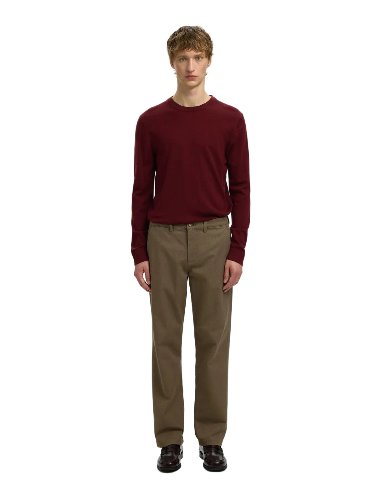 Jersey de Punto Merino Tray de Manga Larga y Cuello Redondo