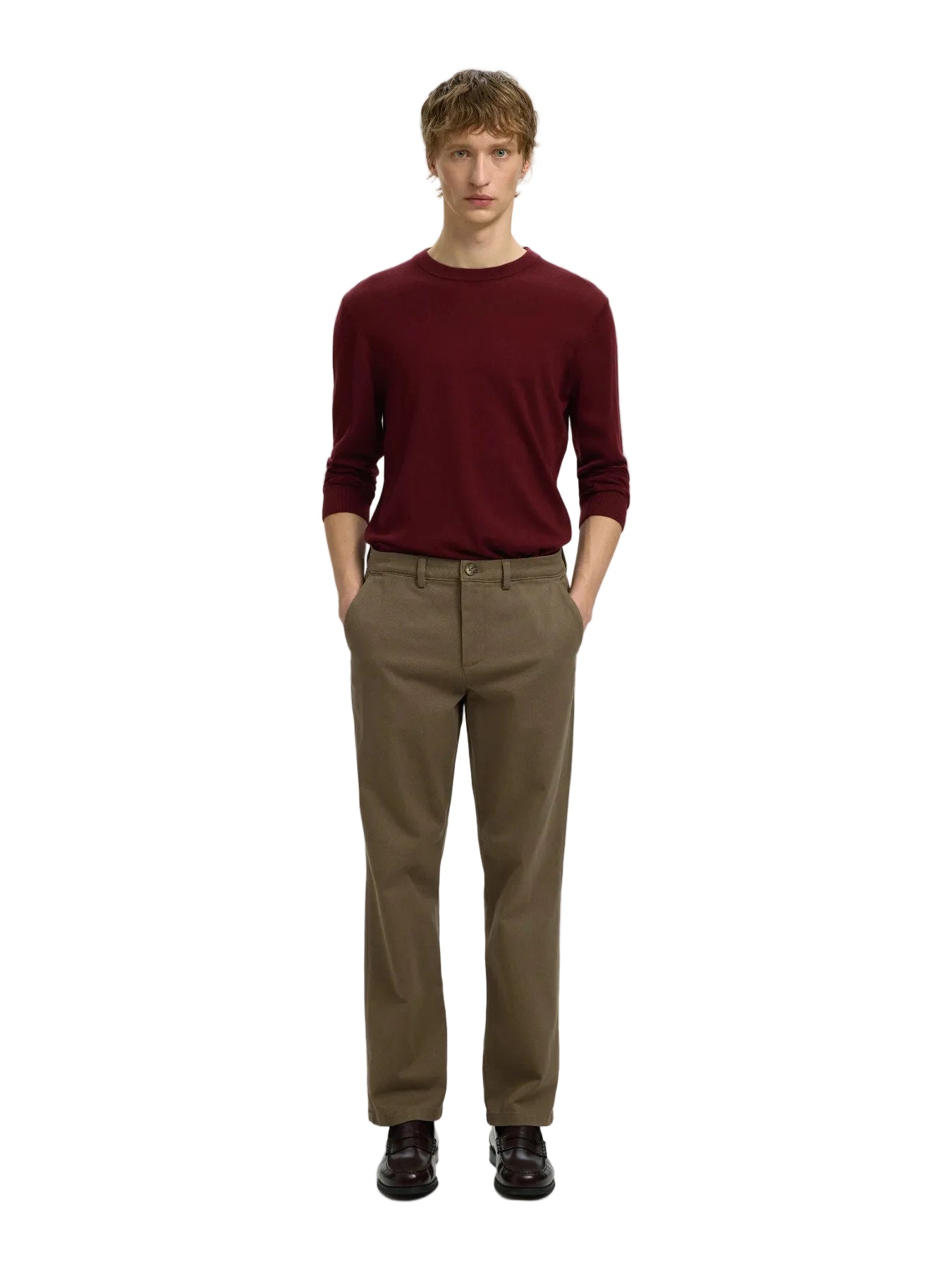 Jersey de Punto Merino Tray de Manga Larga y Cuello Redondo