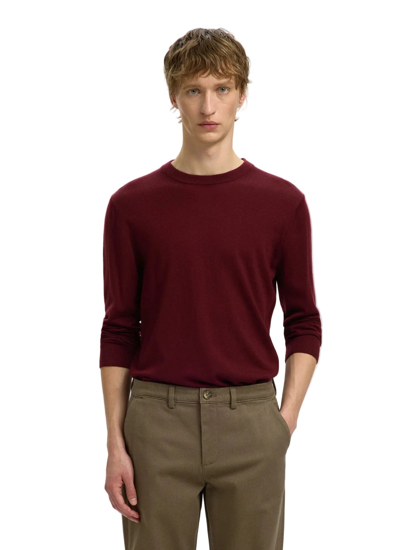 Jersey de Punto Merino Tray de Manga Larga y Cuello Redondo