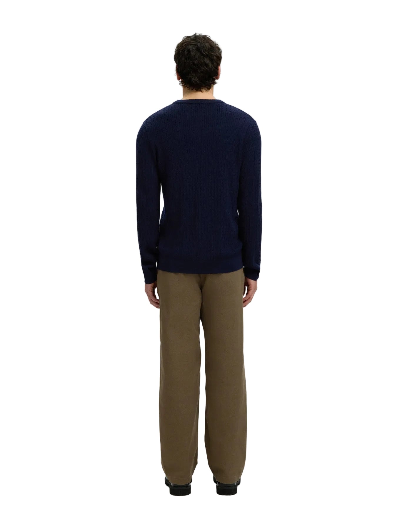 Maglia girocollo Tray in misto lana merino a trecce, a maniche lunghe