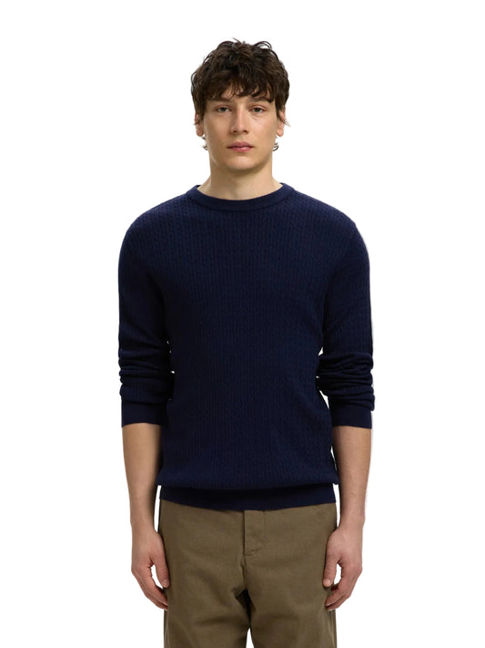 Maglia girocollo Tray in misto lana merino a trecce, a maniche lunghe