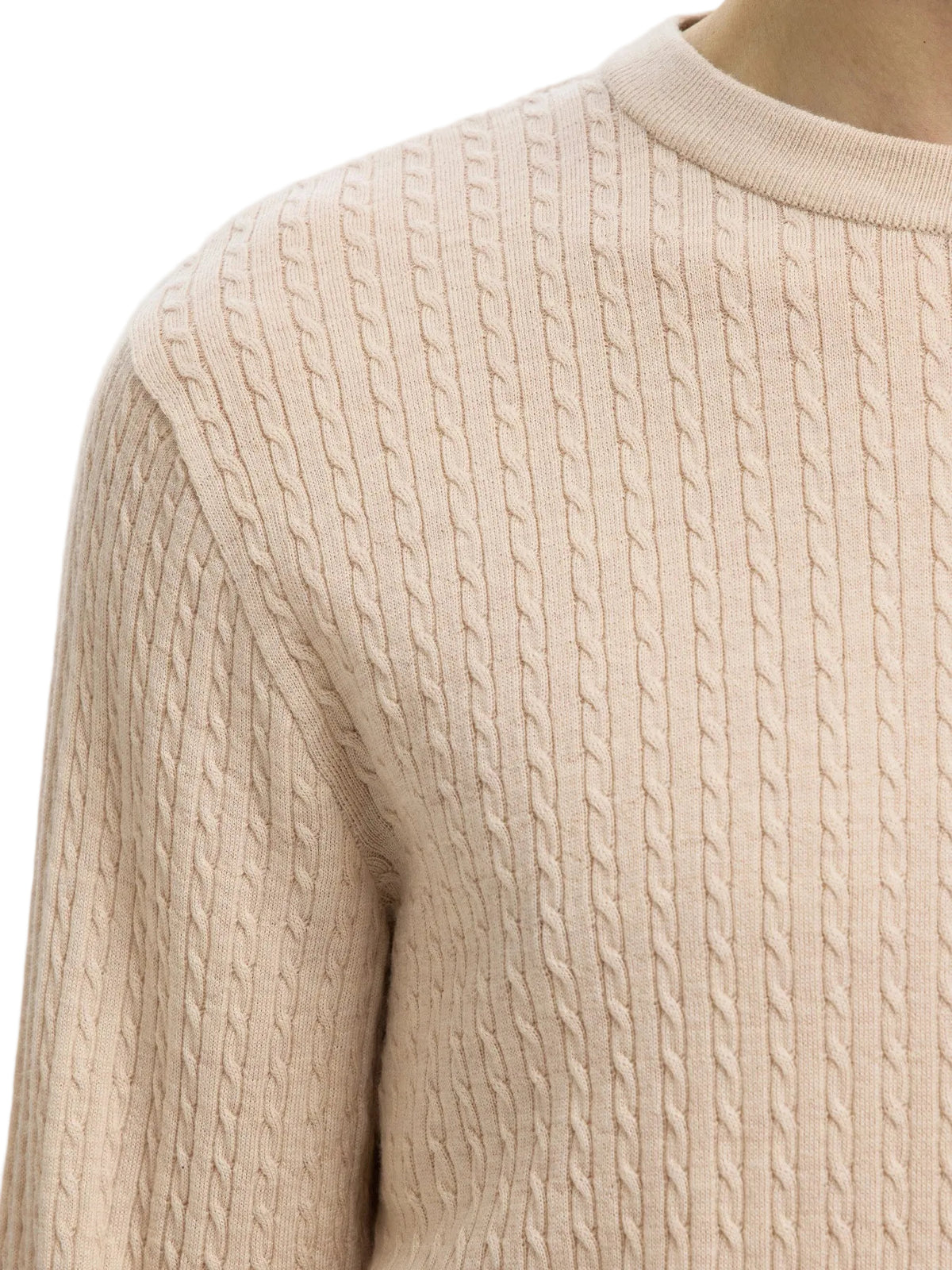 Maglia girocollo Tray in misto lana merino a trecce, a maniche lunghe