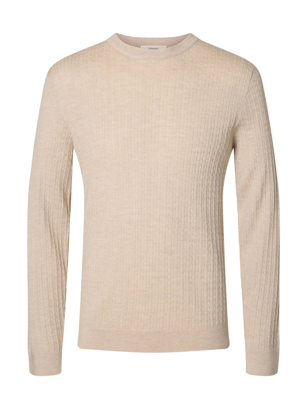 Maglia girocollo Tray in misto lana merino a trecce, a maniche lunghe
