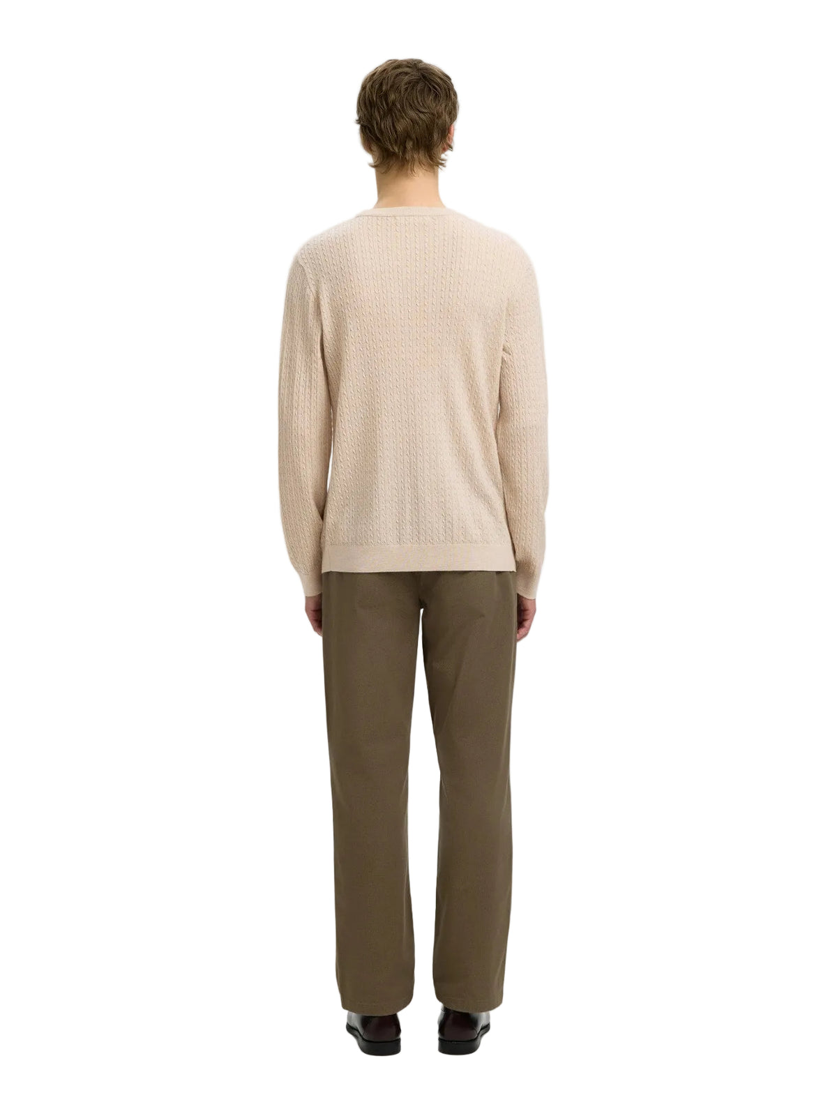Maglia girocollo Tray in misto lana merino a trecce, a maniche lunghe