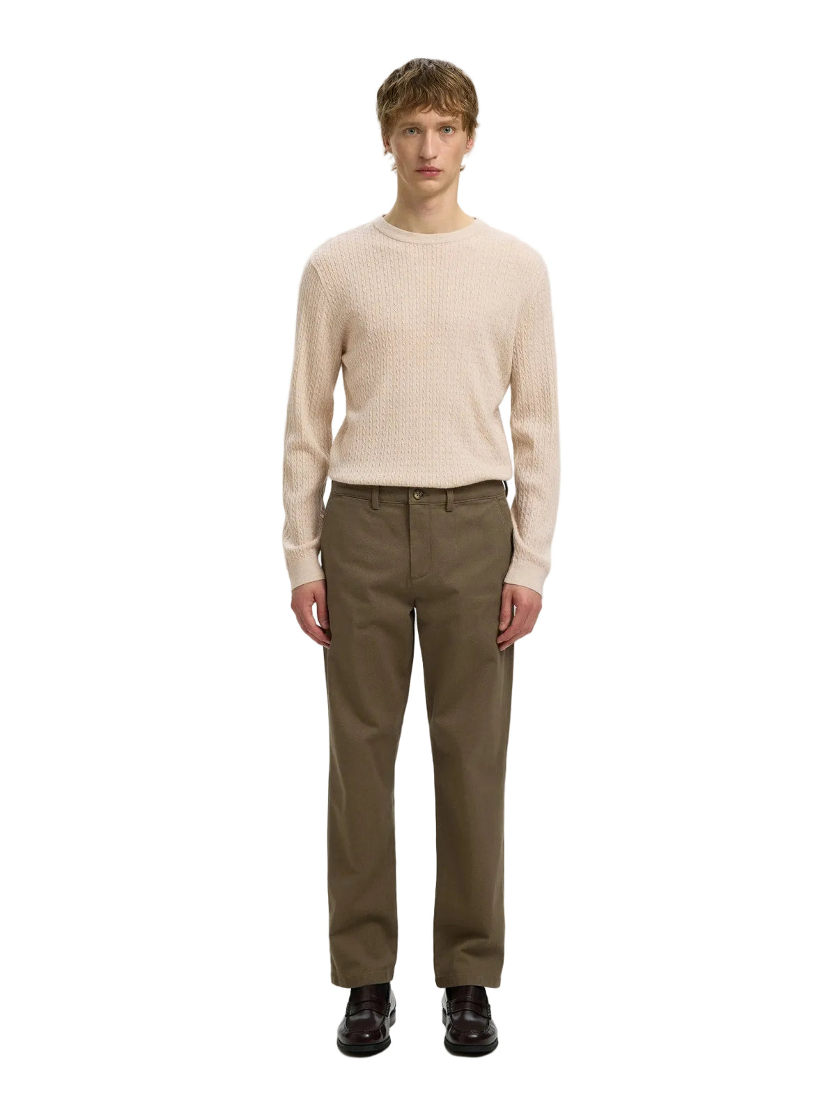 Maglia girocollo Tray in misto lana merino a trecce, a maniche lunghe
