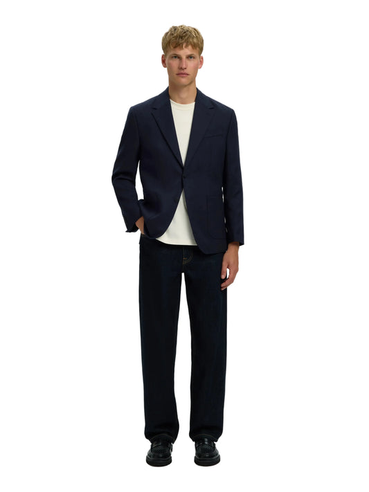 Blazer Bjorn Selected en laine bleu Dark Sapphire, vue de face en pied