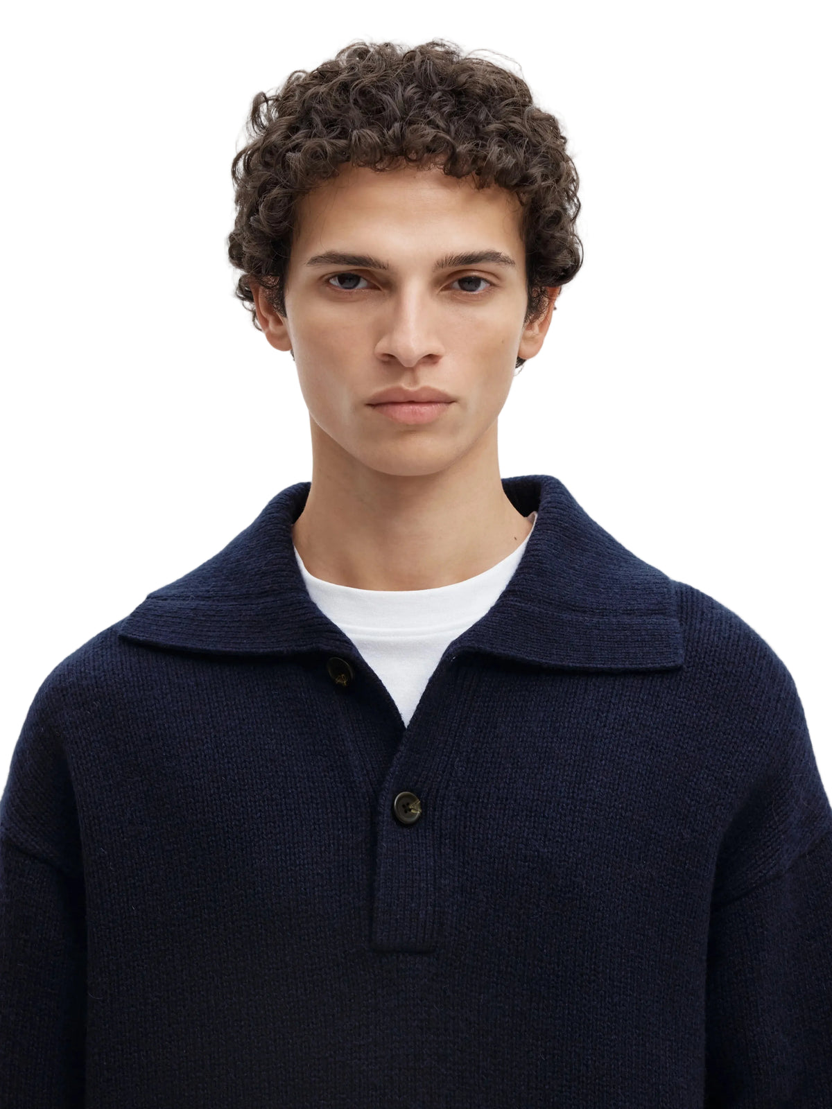 Polo CODY Selected en maille Sky Captain, détail de la maille