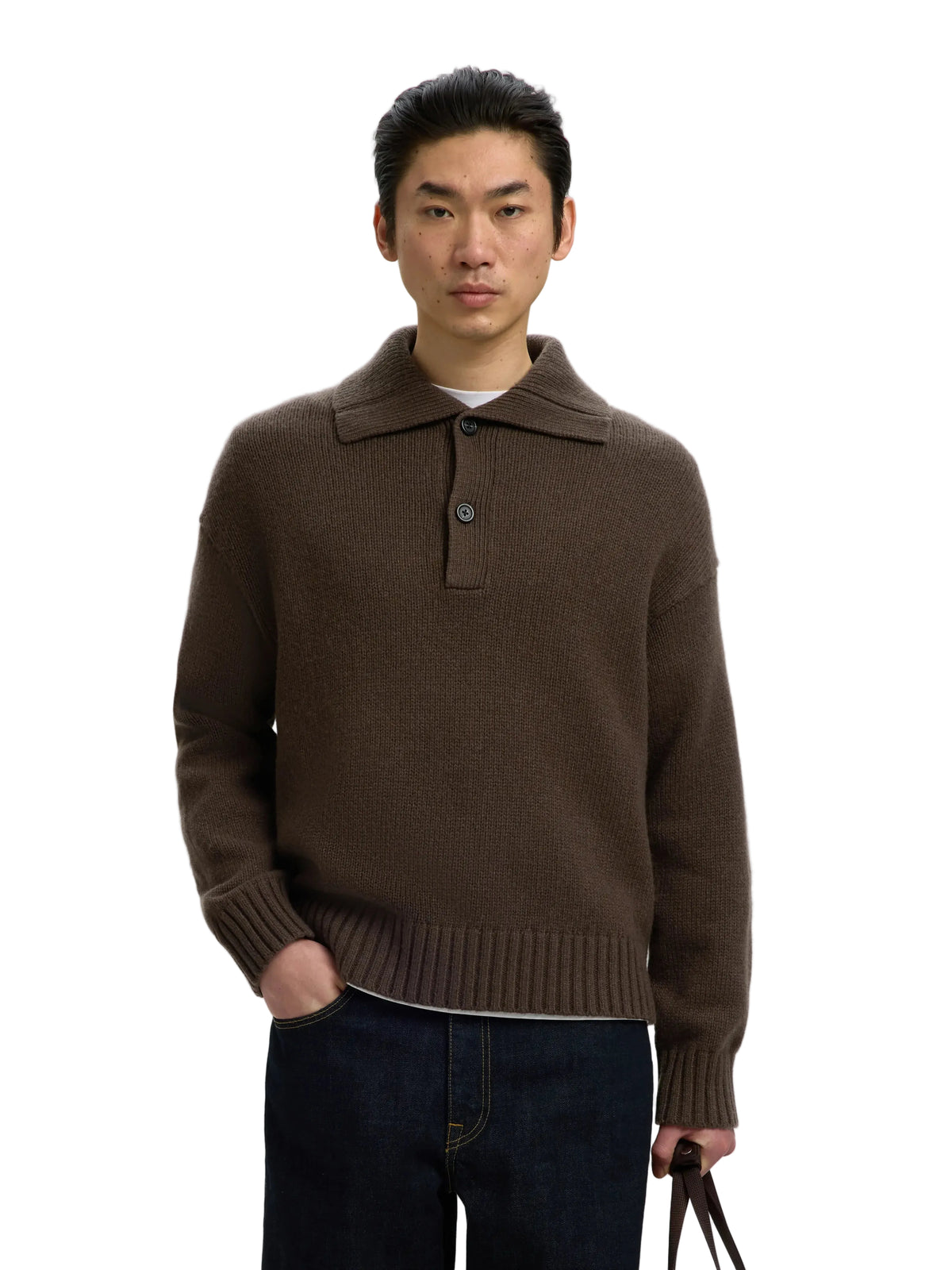 Polo CODY Selected en maille Turkish Coffee, de face, vue alternative