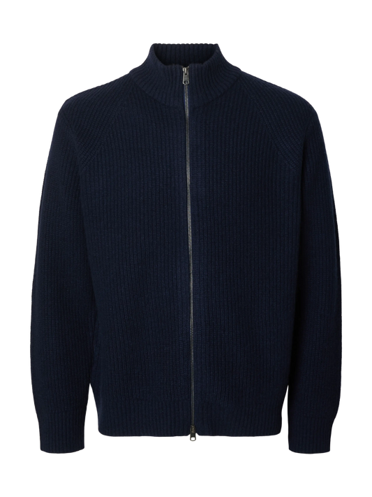 Cardigan zippé Cody LS Knit Selected en Sky Captain, vue de face