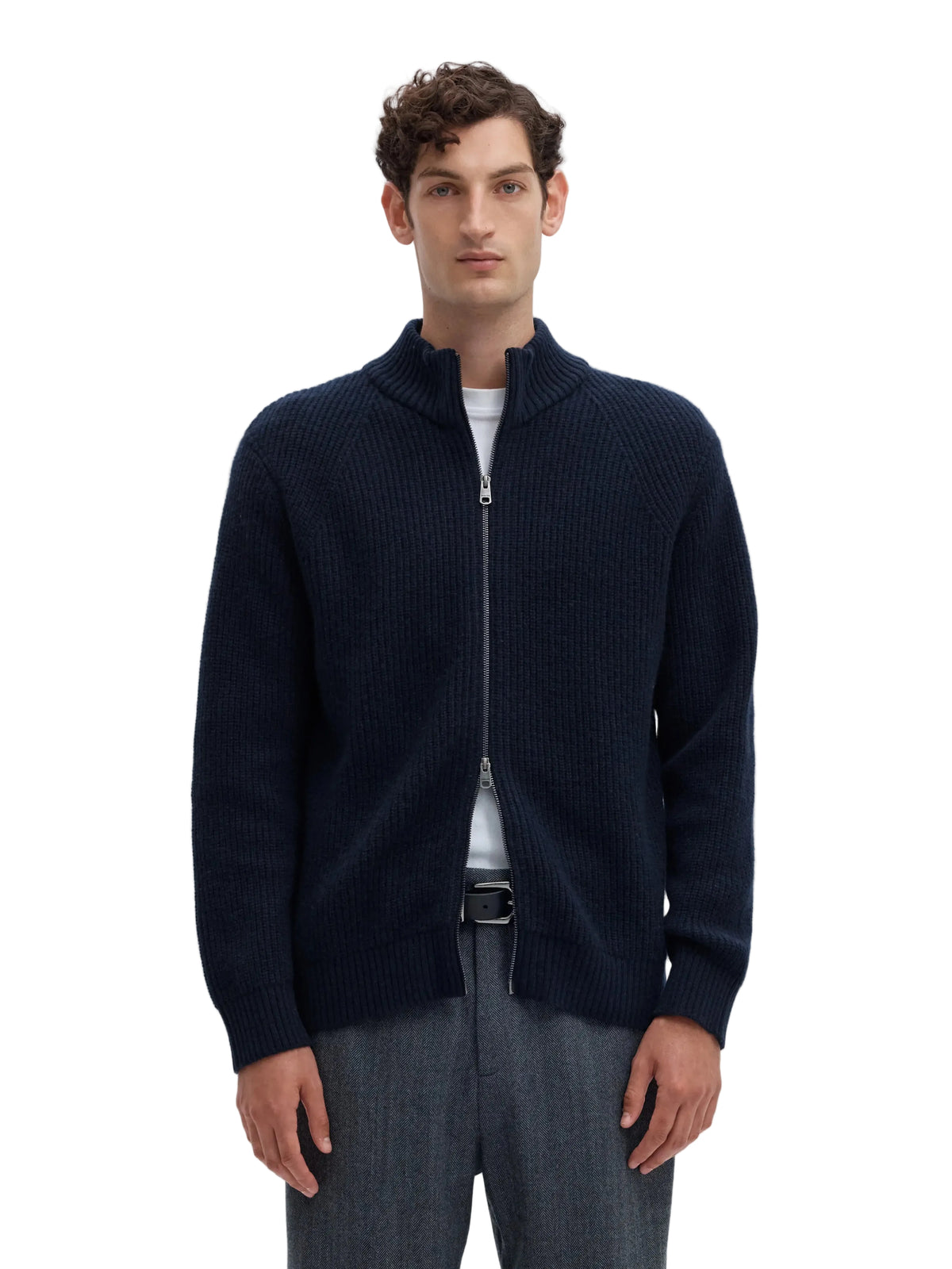 Cardigan zippé Cody LS Knit Selected en Sky Captain, vue de face, portée