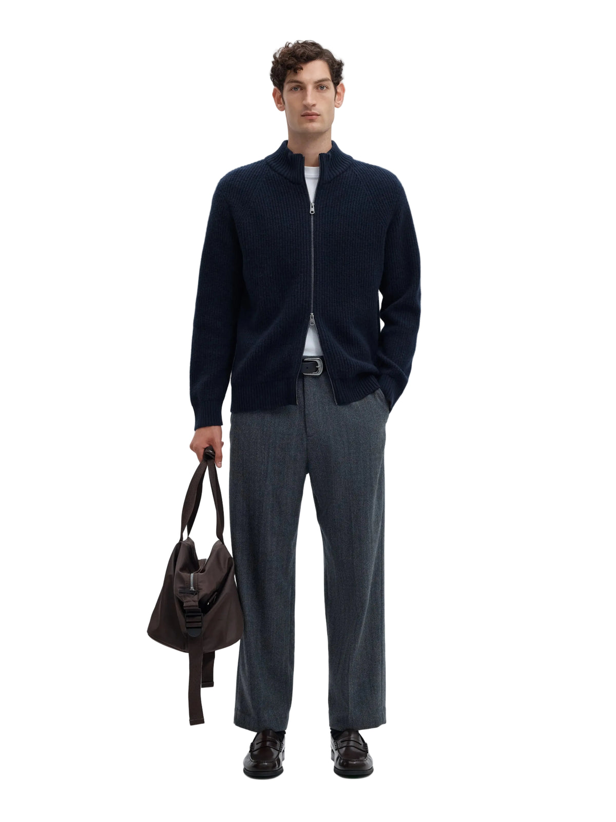 Cardigan zippé Cody LS Knit Selected en Sky Captain, photo d’ambiance