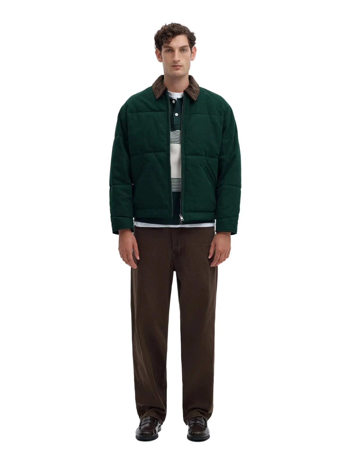 Veste Grant Filled Canvas Selected vert Pine Grove portée, vue de face en pied