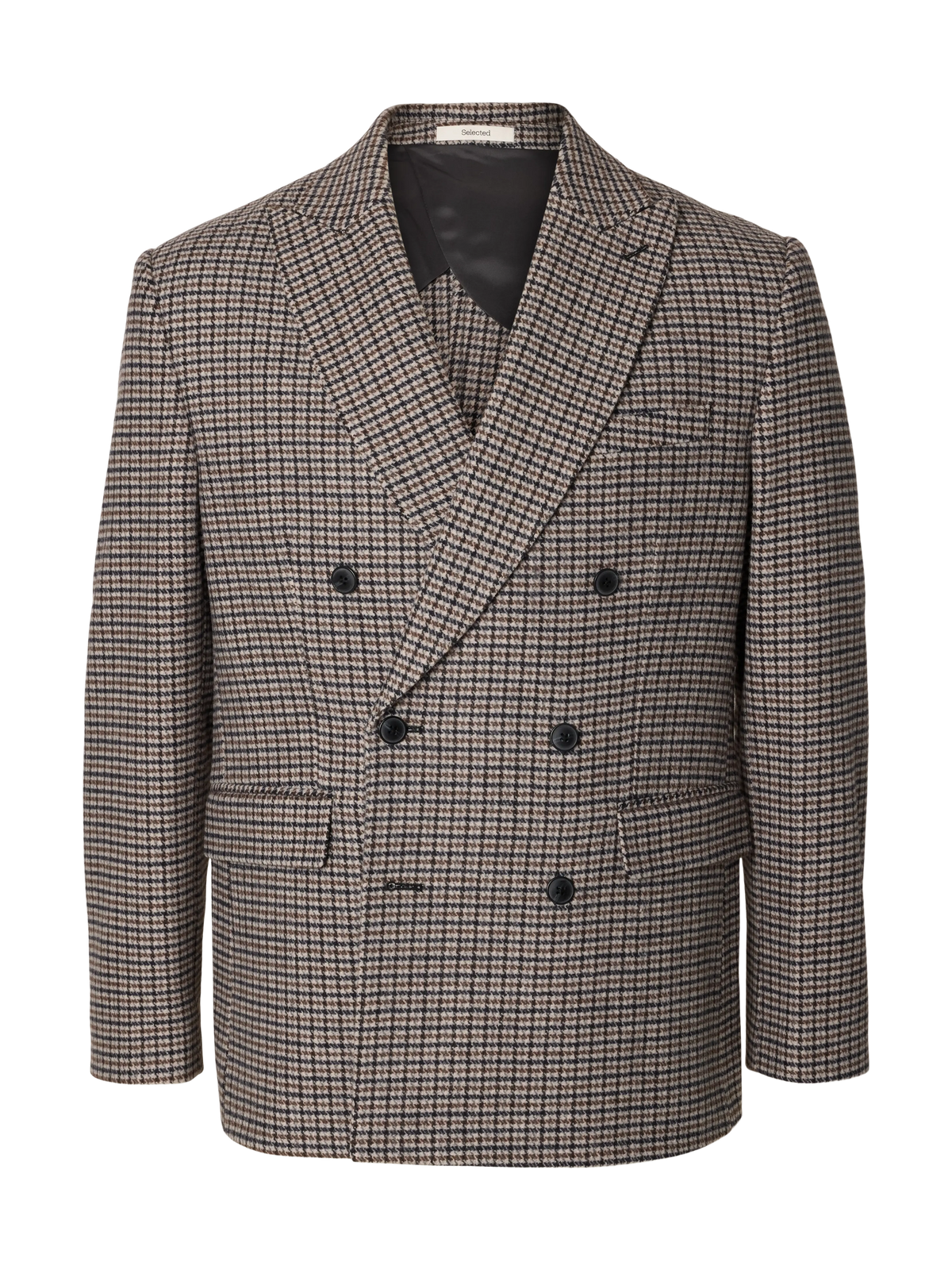 Blazer Morris Wool Blend Selected gris chiné, vue de face portée