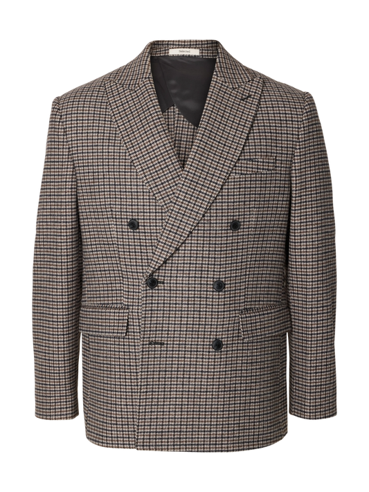 Blazer Morris Wool Blend Selected gris chiné, vue de face portée