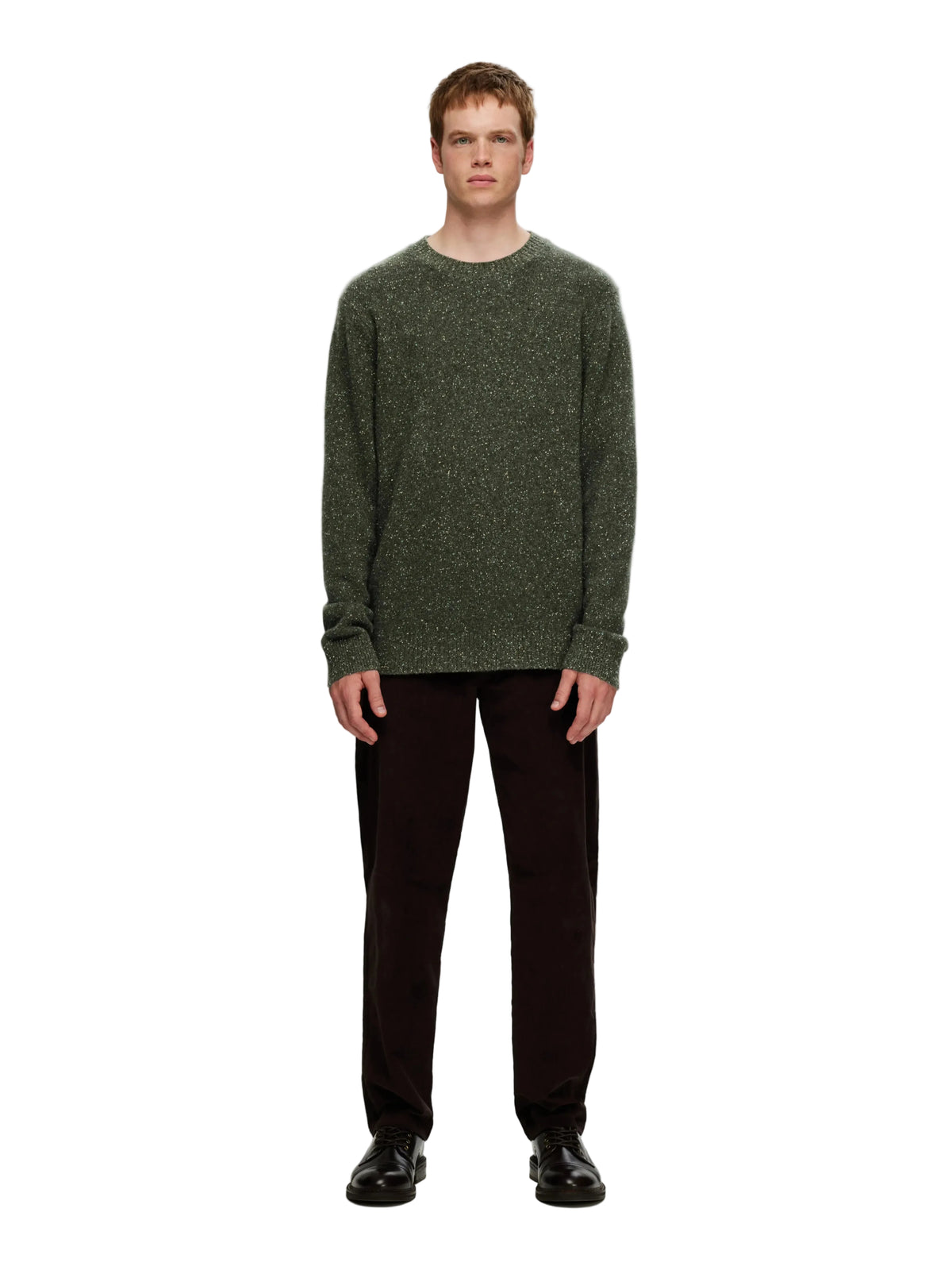 Pull Neil Selected en laine, coloris Forest Night Neps, vue de face en pied