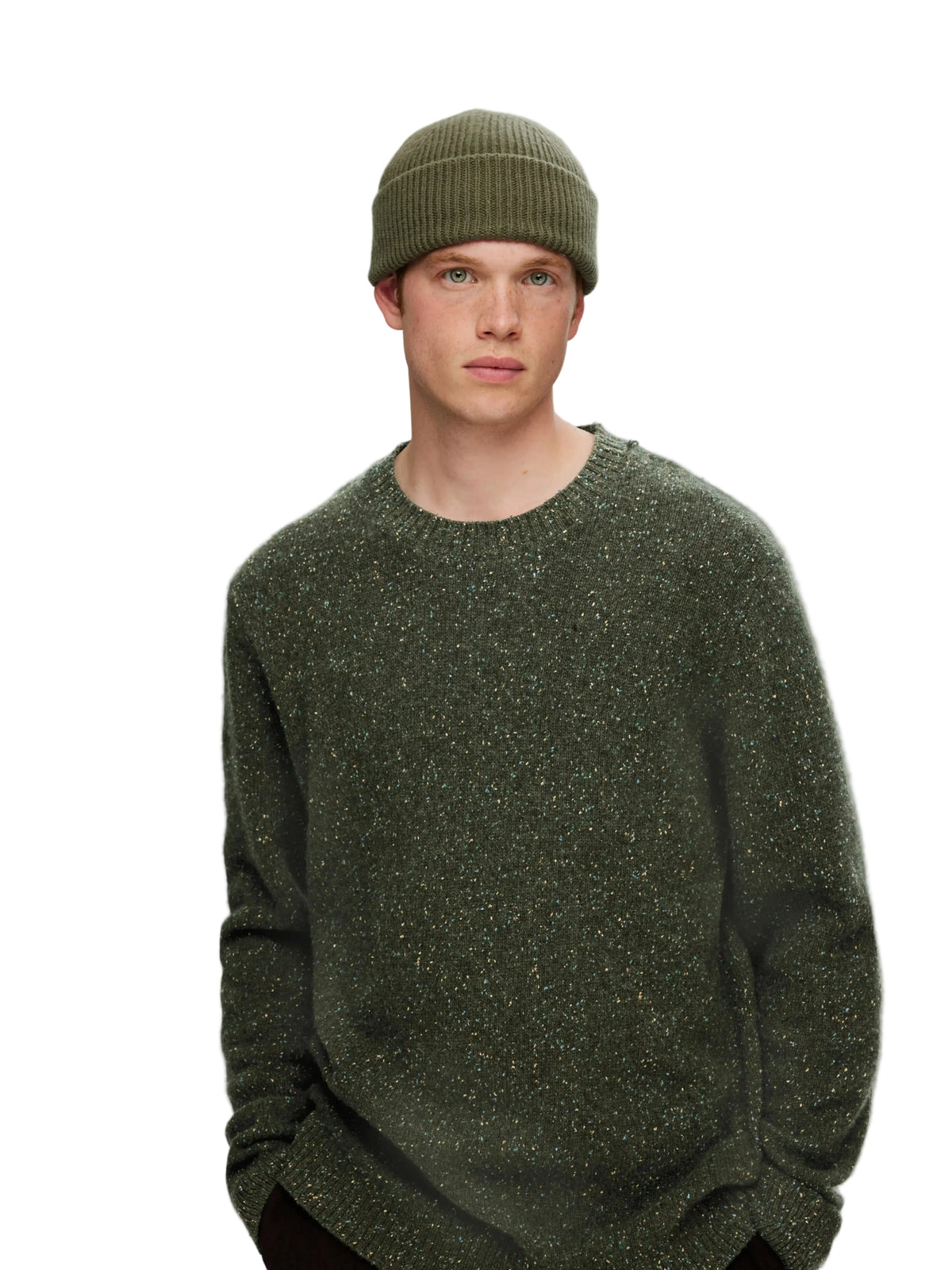 Pull Neil Selected en laine, coloris Forest Night Neps, photo d’ambiance
