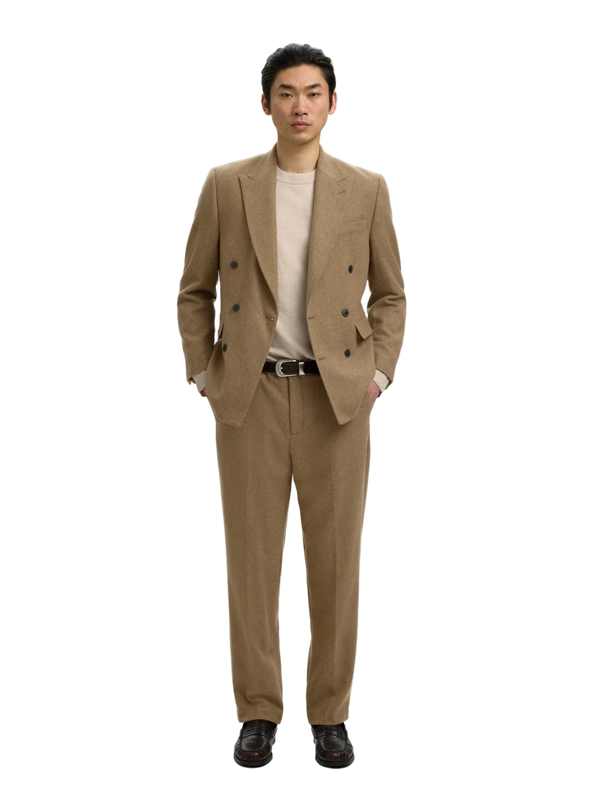 Pantalon de tailleur Paolo Wool Blend TRS Selected marron, photo portée