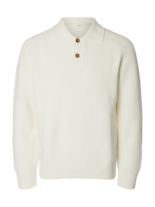Polo Pim en maille de coton bio, coloris blanc Egret, vue de face