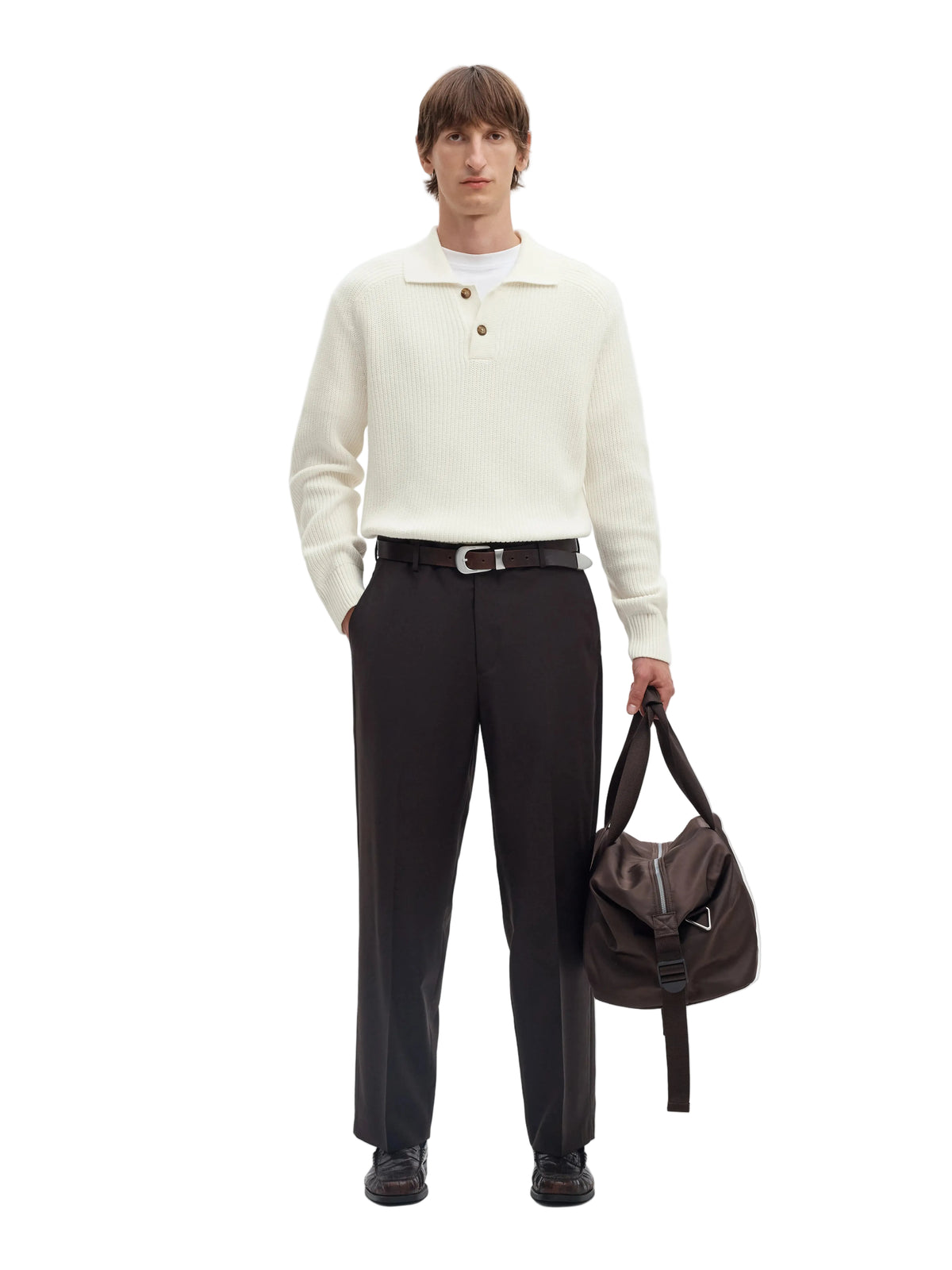 Polo Pim en maille de coton bio, coloris blanc Egret, vue stylisée