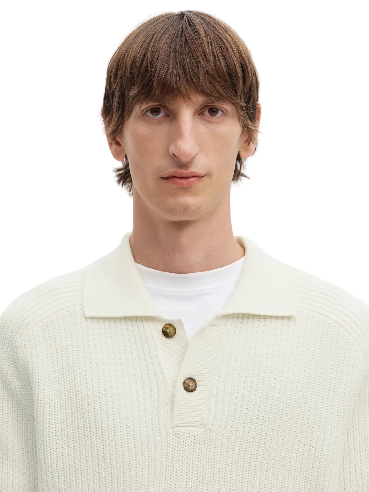 Polo Pim en maille de coton bio, coloris blanc Egret, détail