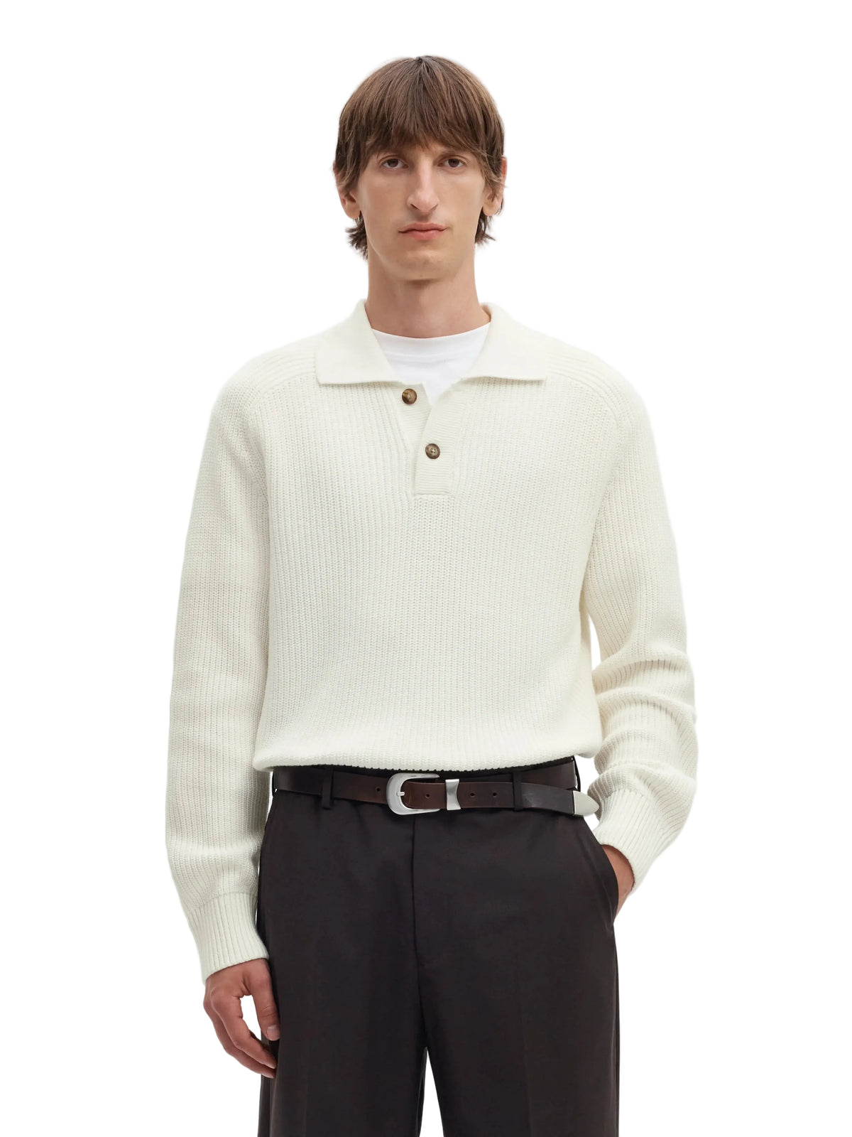 Polo Pim en maille de coton bio, coloris blanc Egret, vue de face