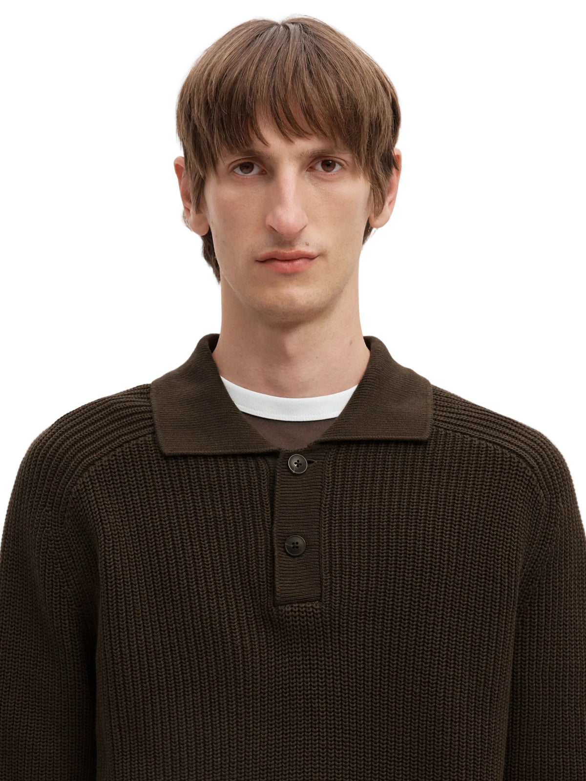 Polo Pim en maille de coton bio, coloris brun Delicioso, détail