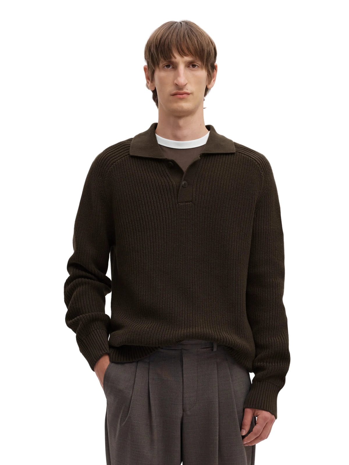 Polo Pim en maille de coton bio, coloris brun Delicioso, vue de face