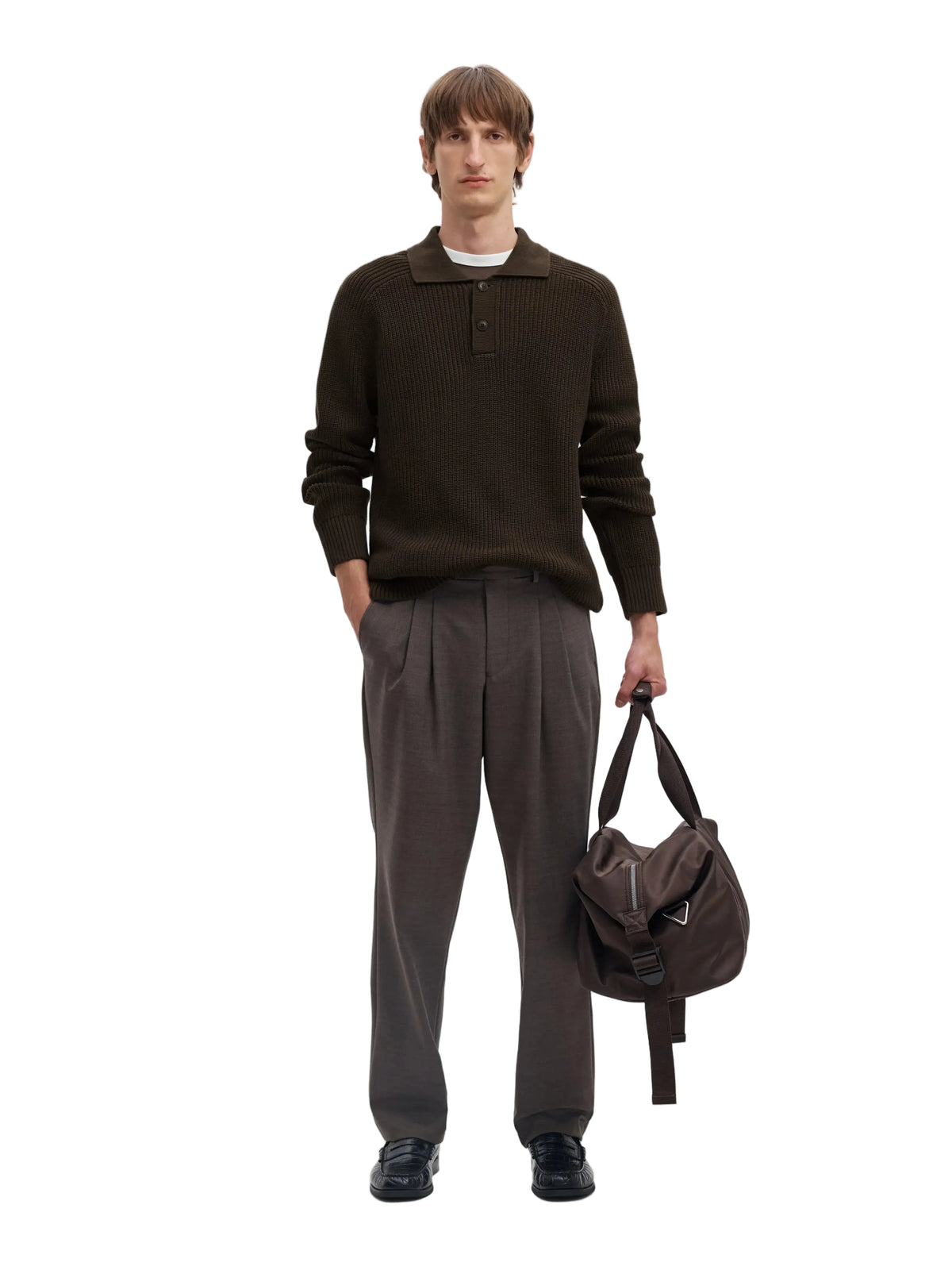 Polo Pim en maille de coton bio, coloris brun Delicioso, vue stylisée