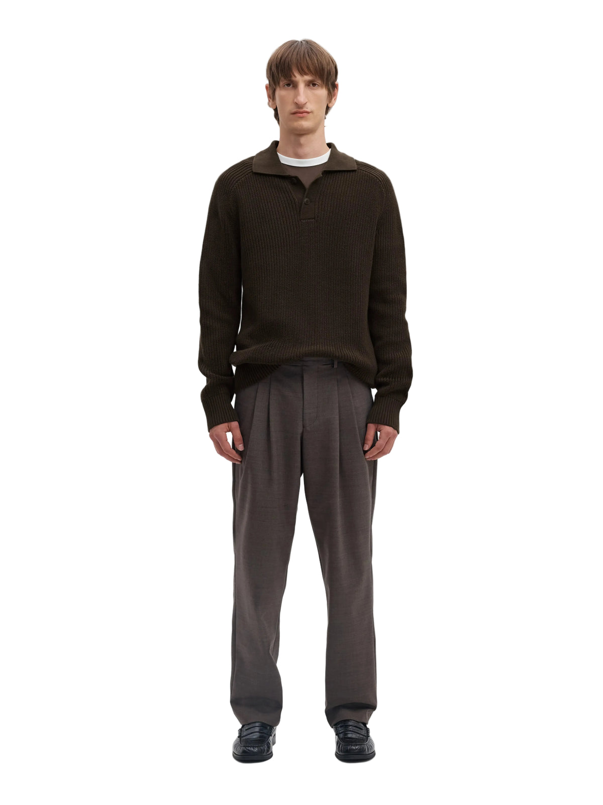 Polo Pim en maille de coton bio, coloris brun Delicioso, vue de face en pied