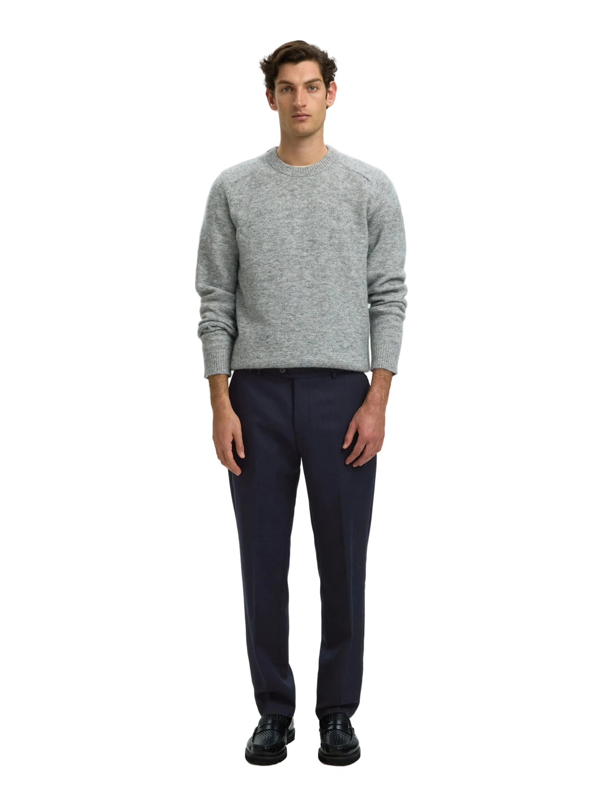 Pantalon de tailleur Selected REG-BJORN en laine bleu Dark Sapphire, vue de face en pied