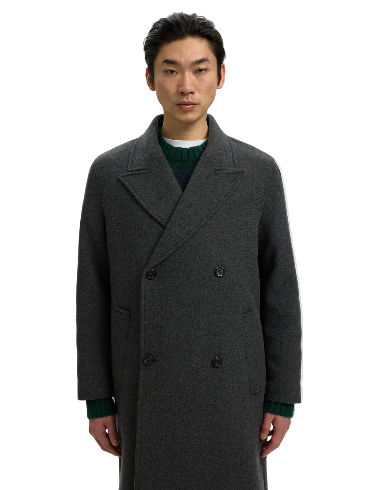 Manteau Sergio Manteco Coat Selected, coloris Dark Grey Melange, détail du tissu et des finitions