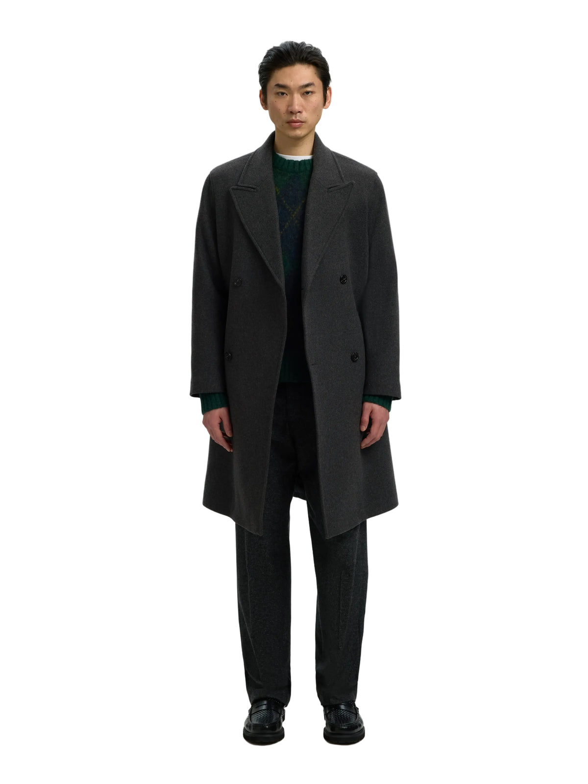 Manteau Sergio Manteco Coat Selected, coloris Dark Grey Melange, vue de face en détail