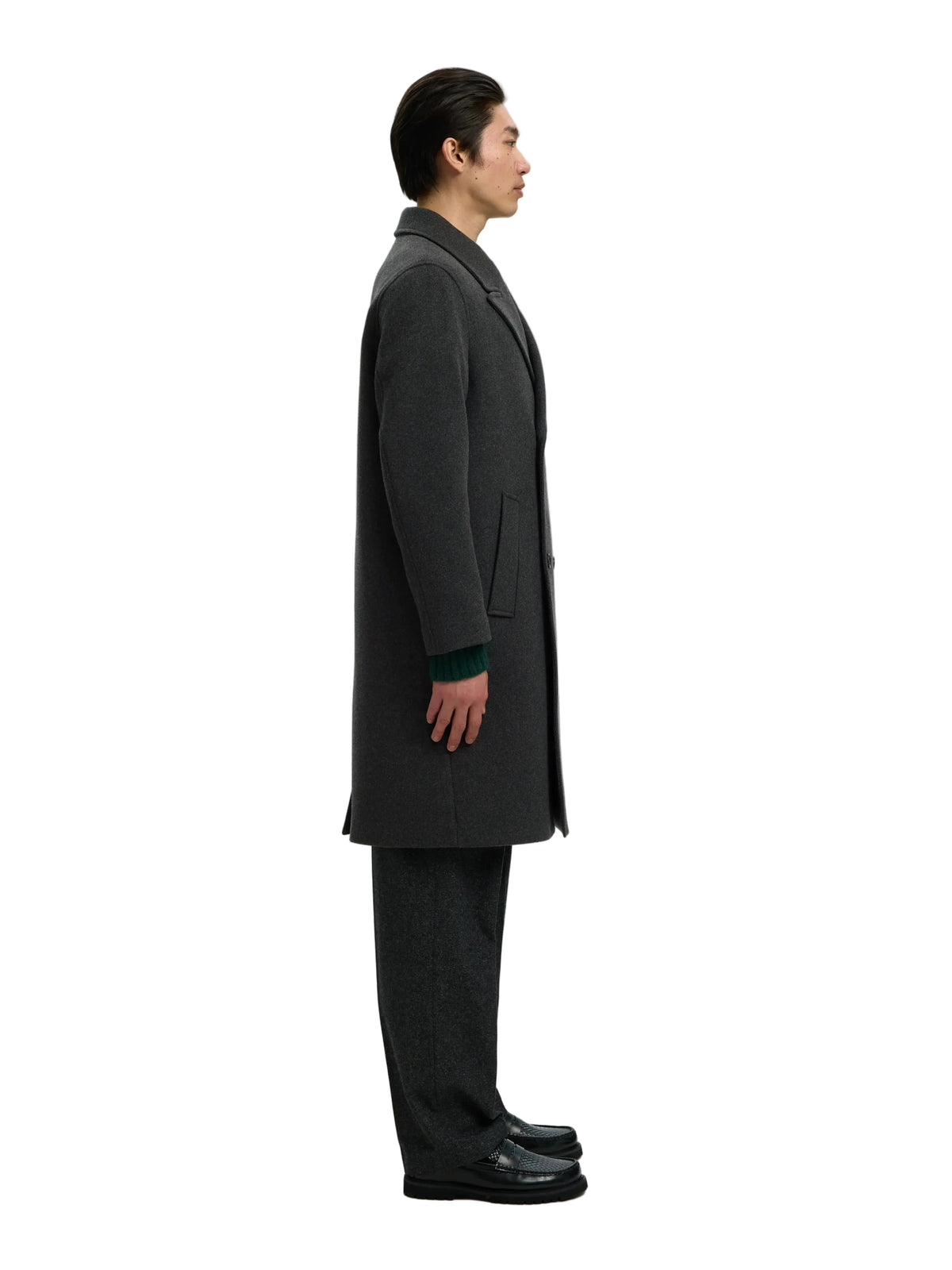 Manteau Sergio Manteco Coat Selected, coloris Dark Grey Melange, vue de face en pied