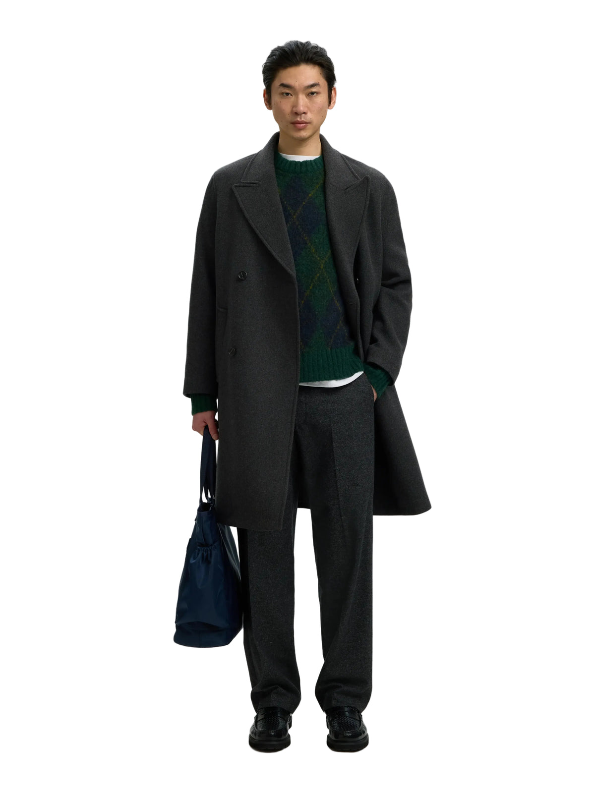 Manteau Sergio Manteco Coat Selected, coloris Dark Grey Melange, vue portée