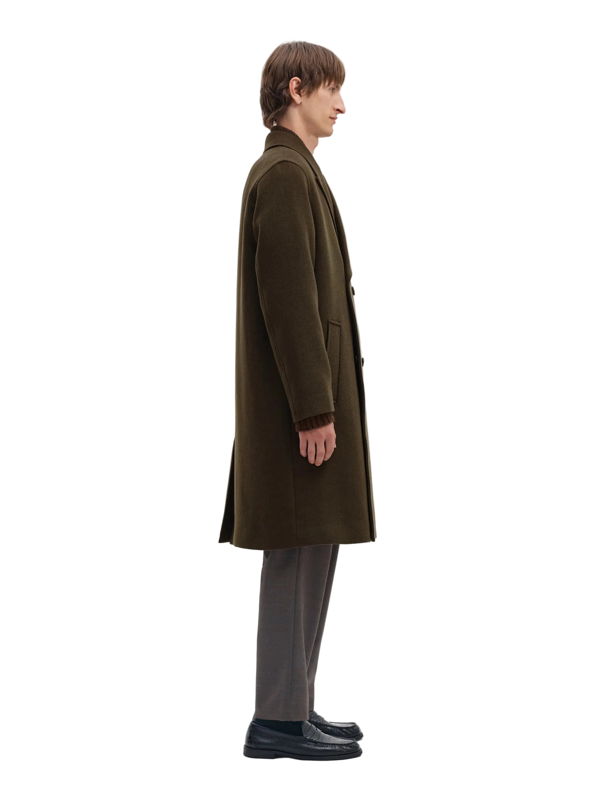 Manteau Sergio Manteco Coat Selected, coloris Peat, vue de face en pied
