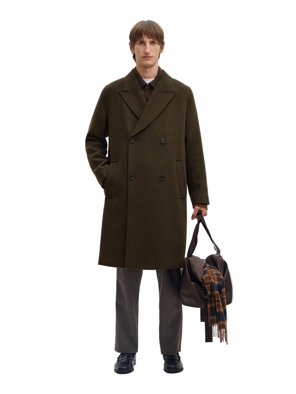 Manteau Sergio Manteco Coat Selected, coloris Peat, vue portée