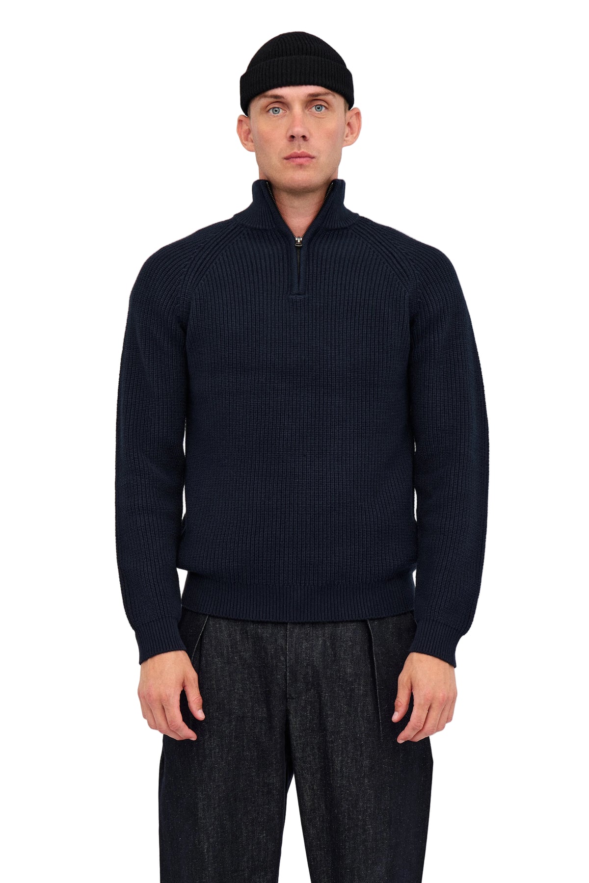 SUNE PATENT HALF ZIP KNIT, Sky Captain - Anerkjendt