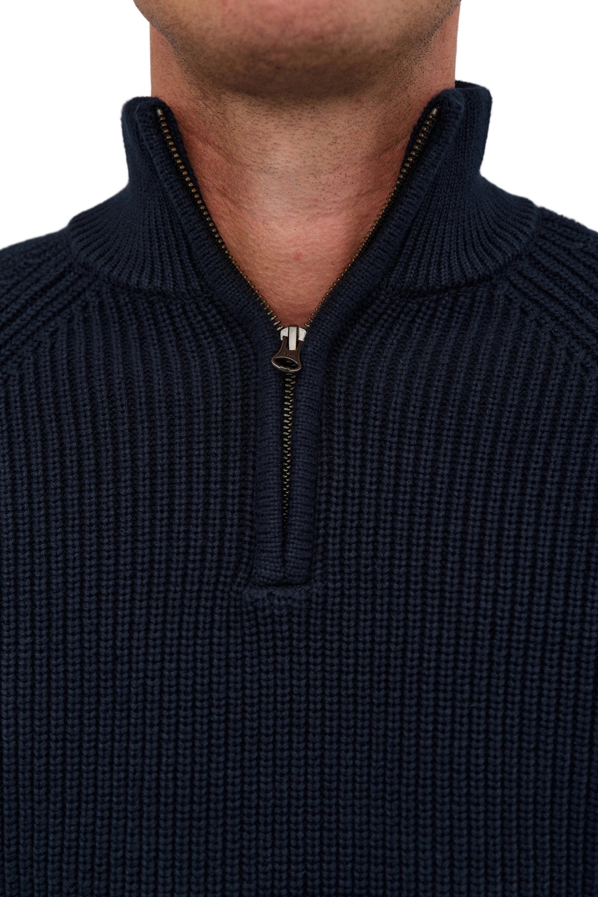 SUNE PATENT HALF ZIP KNIT, Sky Captain - Anerkjendt