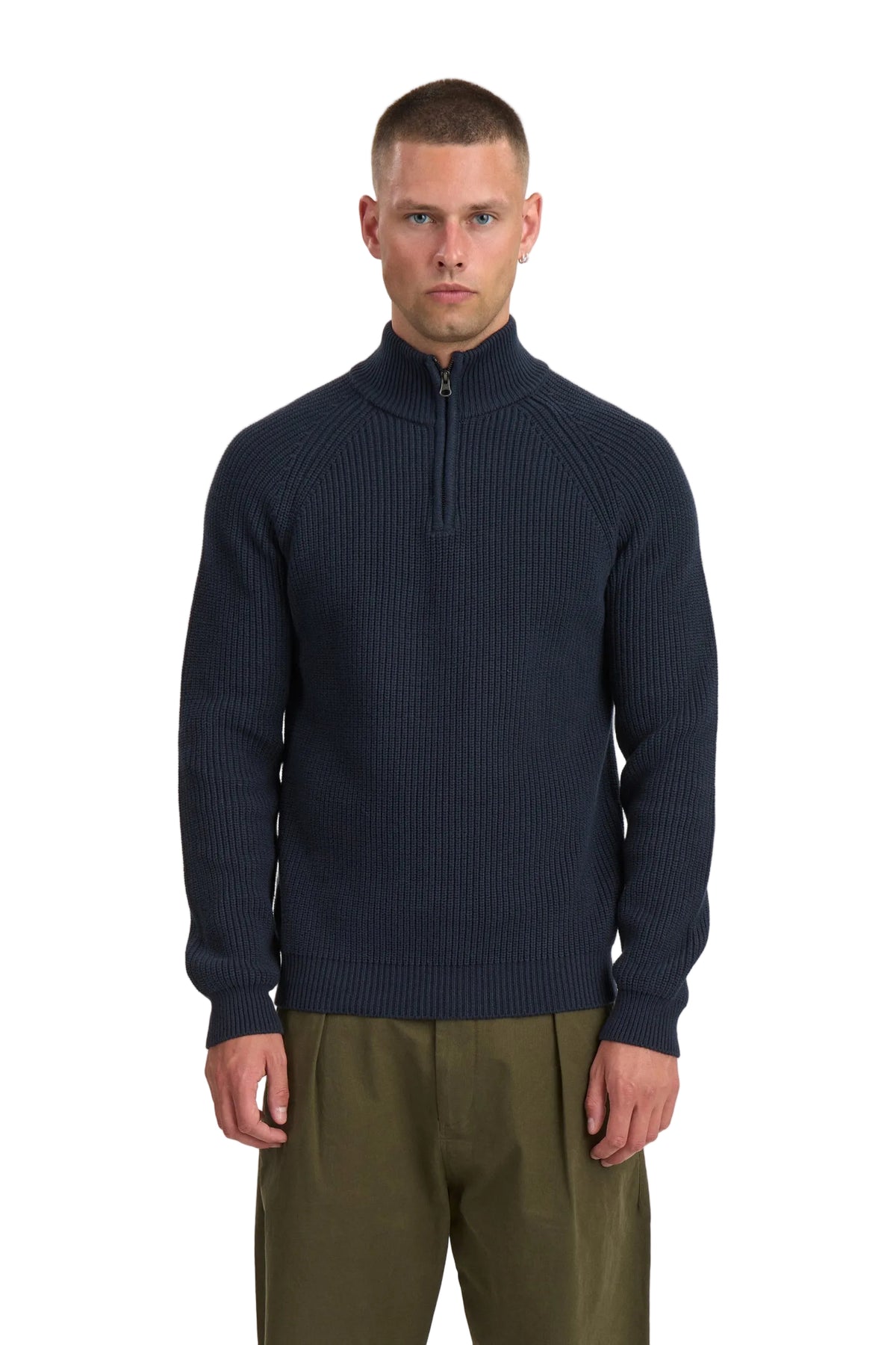 SUNE PATENT HALF ZIP KNIT, Sky Captain - Anerkjendt
